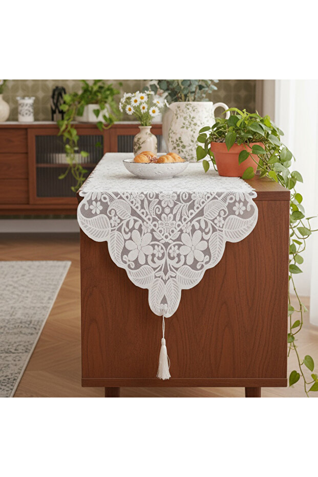 Other 40x180cm white Retro French Lace Table Flag White Embroidered Long Tablecloth for Dining Sideb