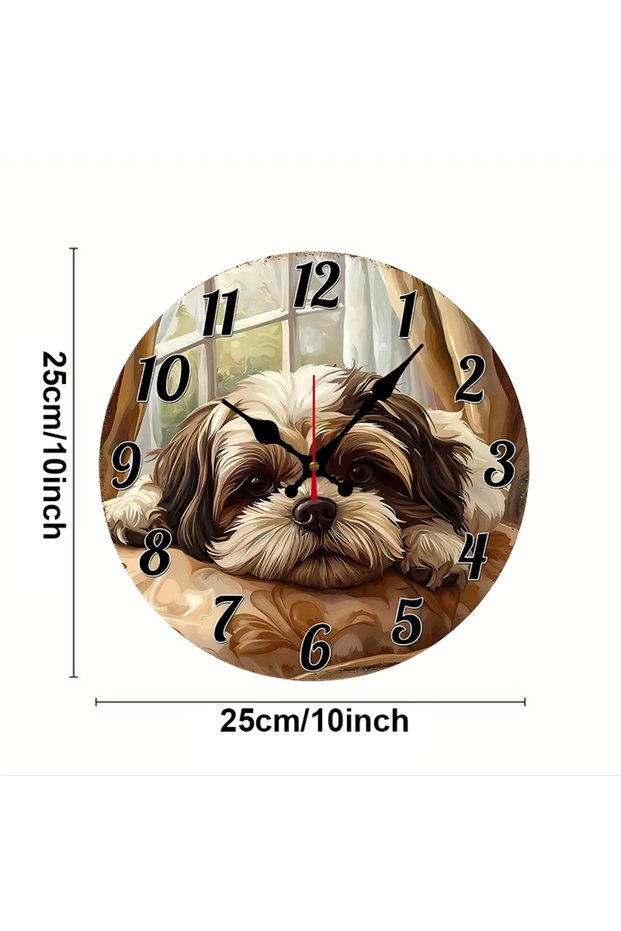 10 inch GZ-WYT09120018 A Lying Puppy Wooden Round Silent Hanging Wall Clock, Suitable For Living Roo