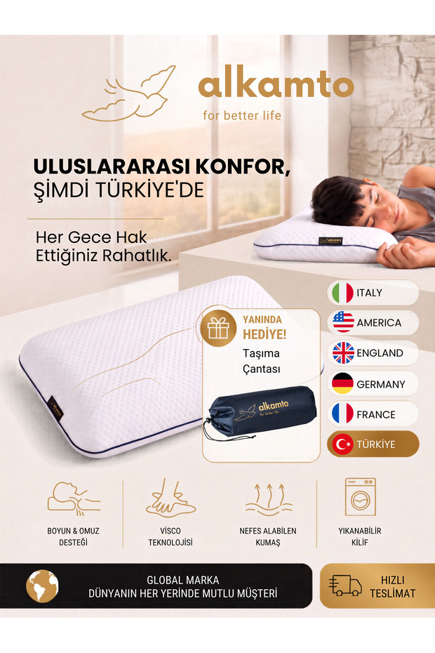 Visco Orthopedic Children's Pillow 66X33 cm | For Babies and Children Aged 2+ | Transportation Bag Si Hediyeli