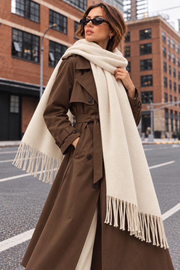 Soft Feel Women's Scarf – Soft Textured Wide Oversized Tassel Shoulder Shawl