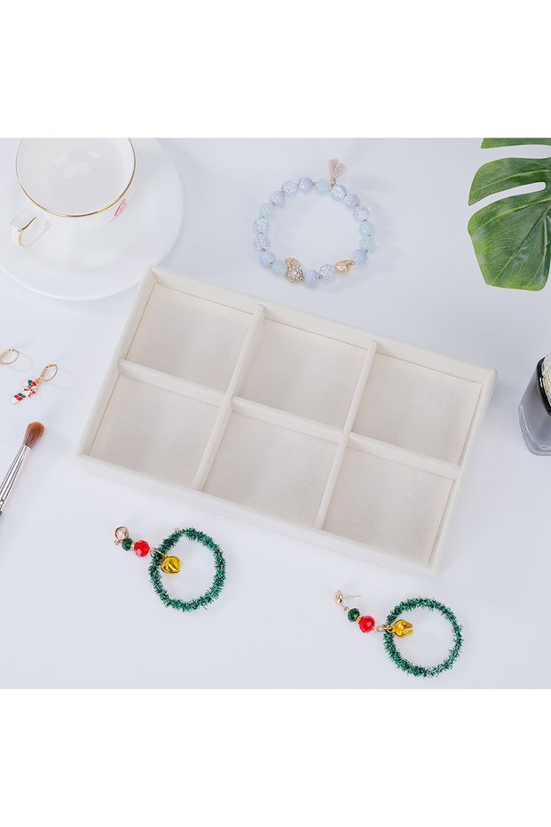 6 grids pallet 1PC, Flocking Jewelry Box Jewelry Tray, Color: Beige