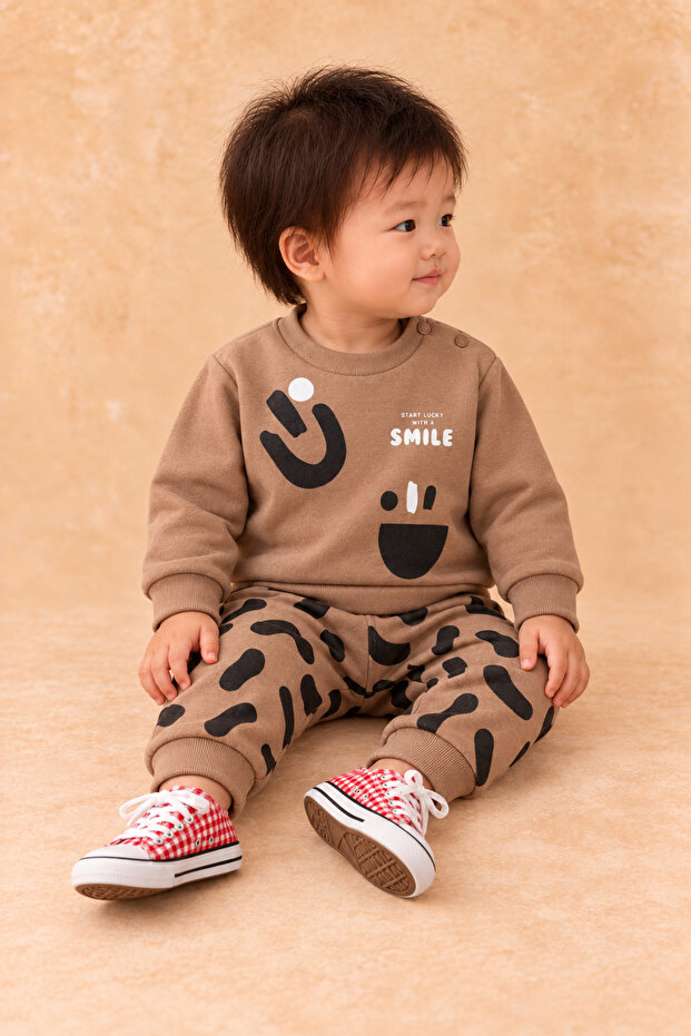 Rocha Baby Smile Printed 2-Piece Baby Set - Cotton Sweatshirt Set with Patterned Pants