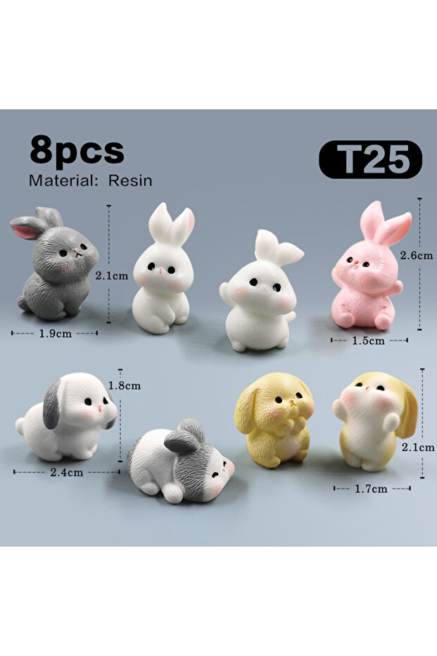 8pcs Rabbit-T25 2026 Easter New Rabbit Cute Boat Carrot Figurine DIY Home Kawaii Room Decor Miniatur