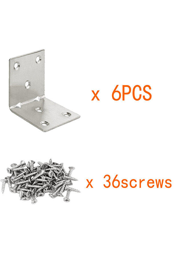 6PCS-36screws 6 Pcs L Bracket Stainless Steel Metal Angle Bracket for Cabinet Bed Heavy Duty L Brack