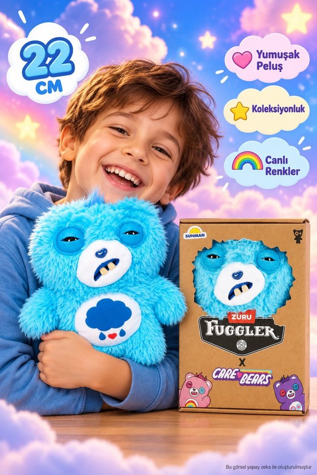 Fuggler Care Bears Grumpy Bear Blue Plush Toy - 22.5 cm