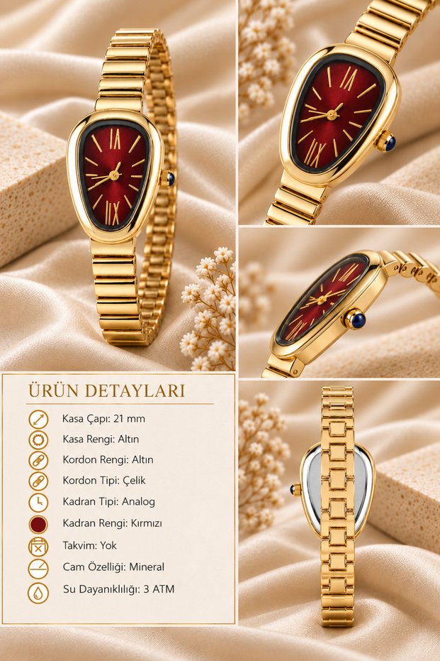 Women's Montre Model Burgundy Dial Retro Wristwatch