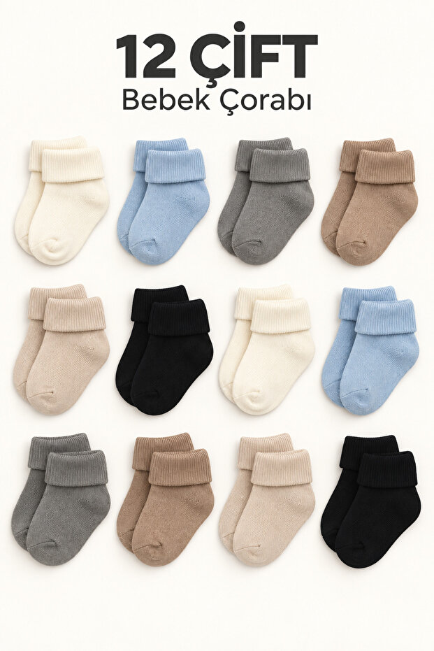 12 Pack Natural Bamboo Baby Socks / Newborn Baby Socks