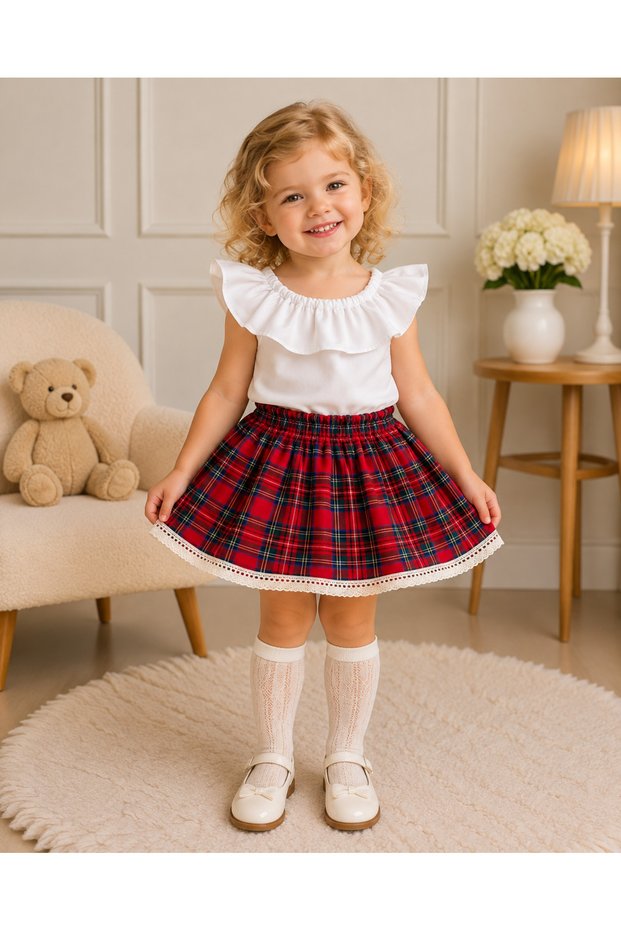 Baby Girl White Blouse Plaid Skirt Set