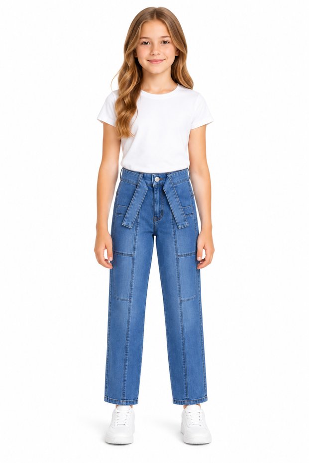 Girl's Blue Jeans with Belt 3427