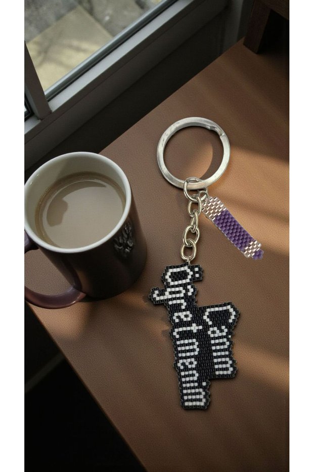 Miyuki Beads Handmade My Dear Teacher and Purple Pen Keychain/Bag Ornament