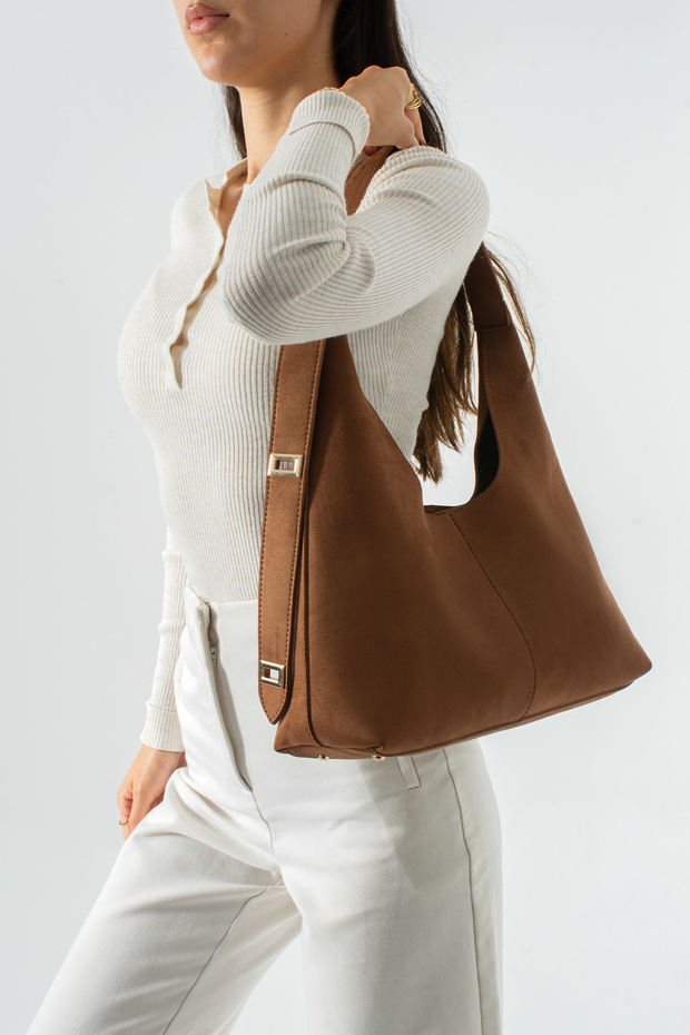 Zevra Model Women's Tan Suede Hand and Shoulder Bag