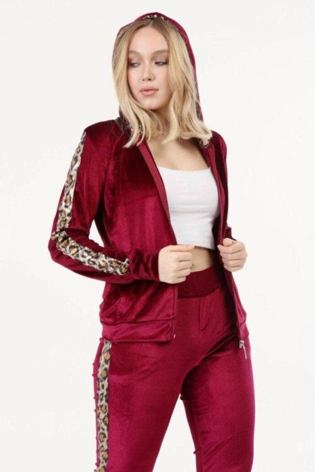 Leopard Burgundy Velvet Set