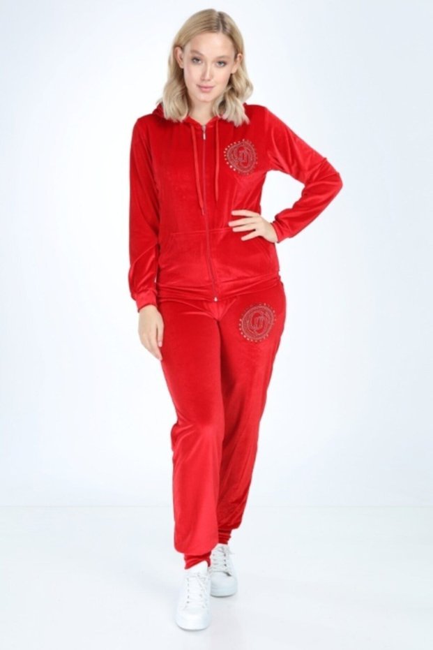 Women's Red Elastic Leg Tracksuit Set