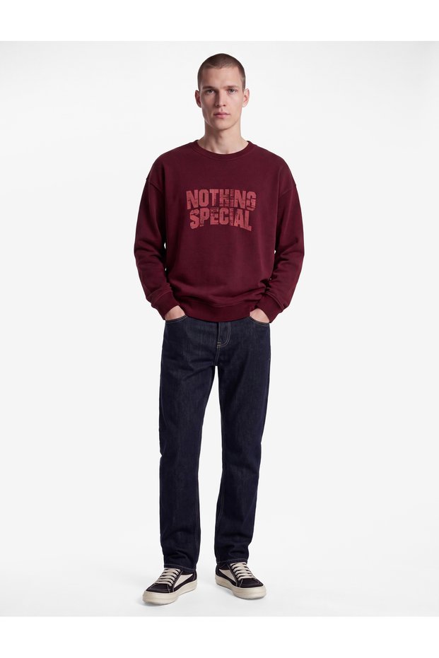 Three-Thread Raised Cotton Comfortable Fit Crew Neck Printed Sweatshirt