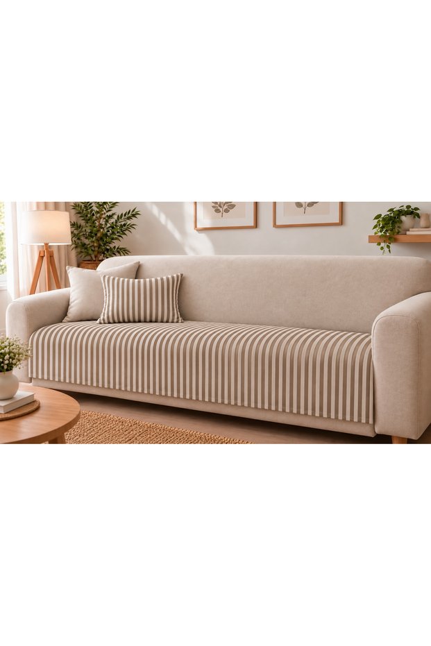 Striped Milk Coffee Plain Linen Sofa Cover Bohemian Decorative Sofa Bed Covering the Seating Area Lounge Cover