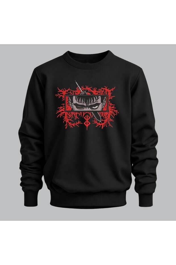 Guts Berserk Anime Embroidered Crew Neck Sweatshirt Unisex