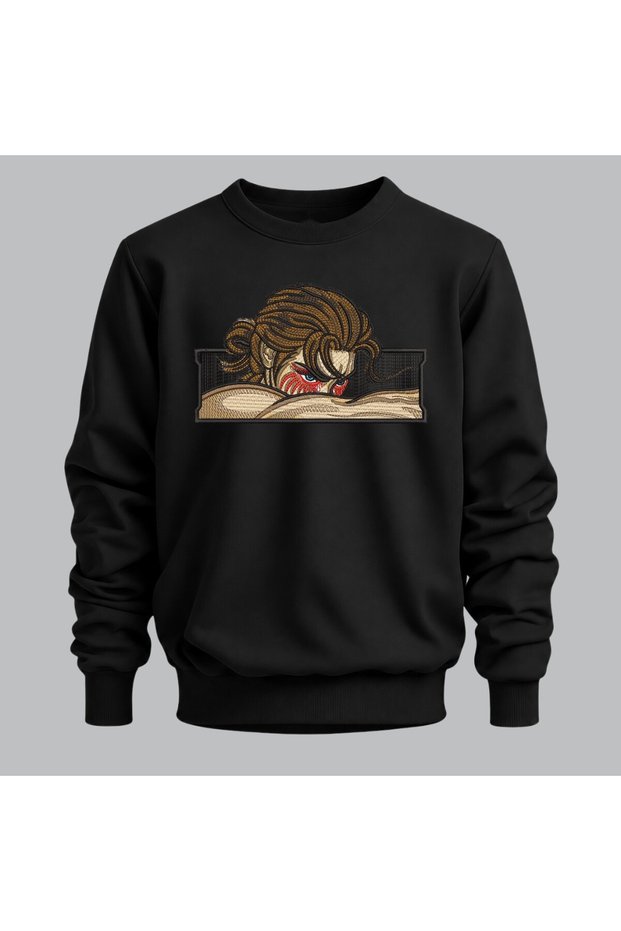 Eren Yeager Attack on Titan Anime Embroidered Crew Neck Sweatshirt Unisex