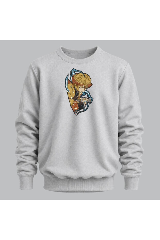Zenitsu Agatsuma Demon Slayer Anime Embroidered Crew Neck Sweatshirt Unisex