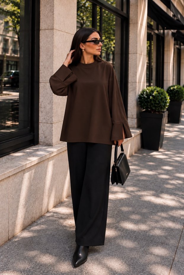 Women's Long Sleeve Tunic with Balloon Sleeve Detail