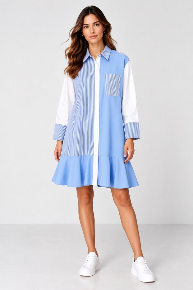 Striped Buttoned Dress with Pocket Detail