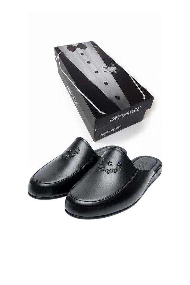 Armalı Men's Black Slippers Home Office Guest Dowry Groom Slippers