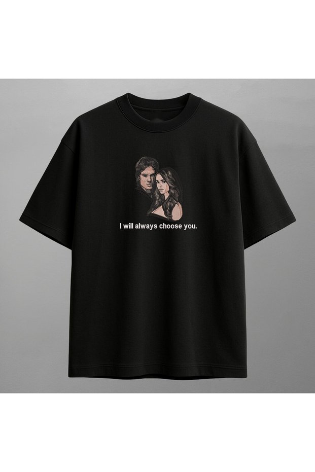 The Vampire Diaries I Will Always Choose You Embroidered T-Shirt Unisex 100% Cotton