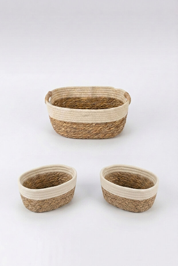 Natural Wicker 3-Piece Organizer Basket Set - Bohemian Home Decoration Organizing Box