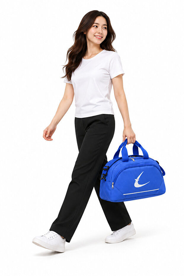 Blue Two-Compartment Long Strap Unisex Medium Size Travel Fitness and Sports Bag