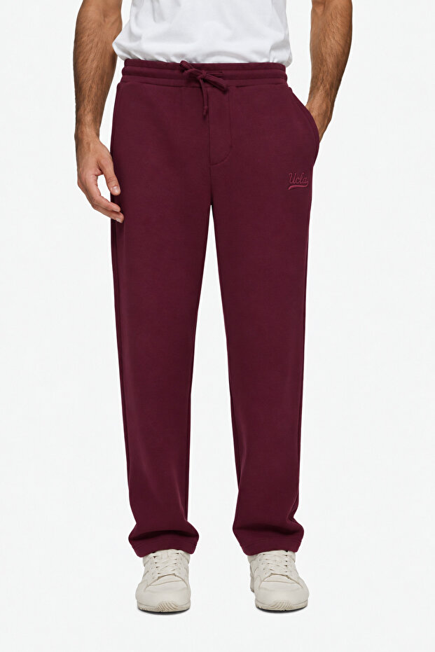 Eron Burgundy Straight Leg Embroidered Cotton Standard Fit Men's Sweatpants