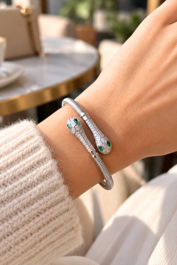 Zircon Stone Snake Model Spiral Design Bracelet