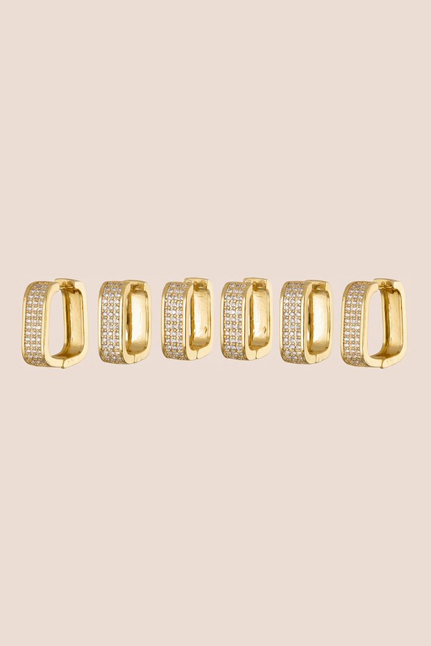 Gold Color Zircon Stone Square Shaped 6-Piece Hoop Earring Set