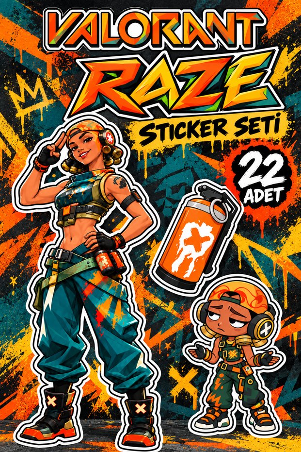 Valorant Raze Sticker Set 22 Pieces | Game Themed Sticker