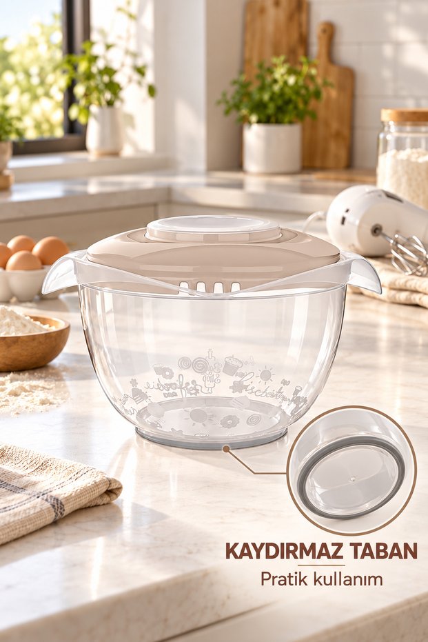 Mixit 3000 ml Mixer Container with Lid & Anti-Splash Whisk and Mixing Bowl