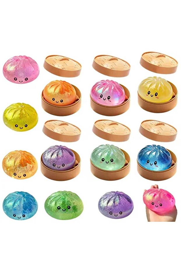Glitter Dumpling Squishy Fidget Toy – Kawaii Mochi Fidget Toy Soft Bao Bun Stress Relief Balls with Realistic