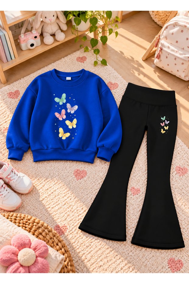Girl's Crew Neck Sweatshirt and Spanish Leggings Set, 2-Piece Printed Set