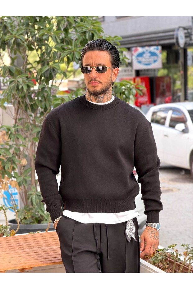 Giesto Crop Cotton Basic Sweatshirt Black