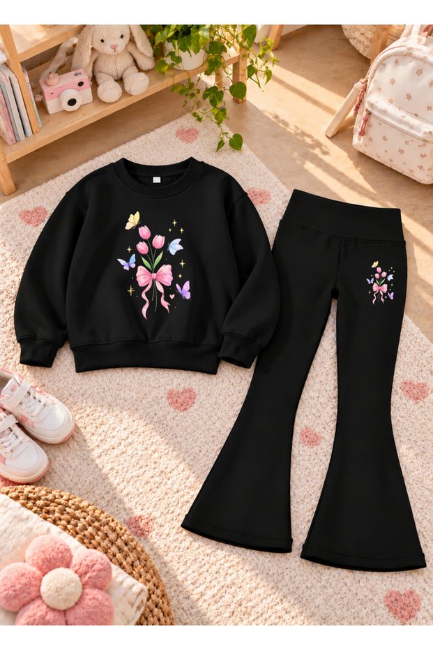 Crew Neck Sweatshirt Spanish Leggings Set Girls' 2-Piece Printed Set
