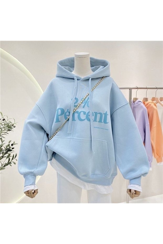 2% Percent Printed Premium Oversize Hooded 3-Yarn Cotton Sweatshirt