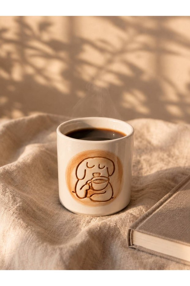 Coffee Hug Dog Patterned Ceramic Mug 200 ml Handleless Coffee Cup - Patterned Mug