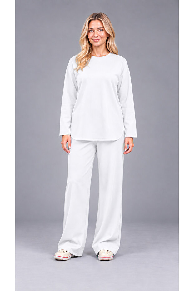 Alt Üst Sucuba White Long Sleeve Tunic, No-Show Pants, Elastic Waist, Pocketed Set