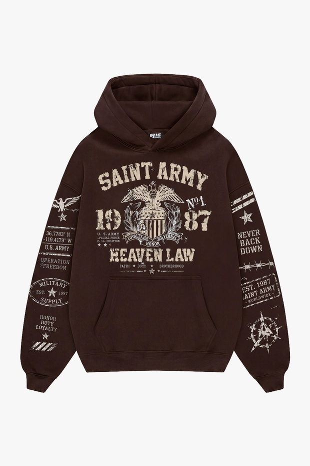 Saint Army Printed Brown Oversize Unisex Hoodie