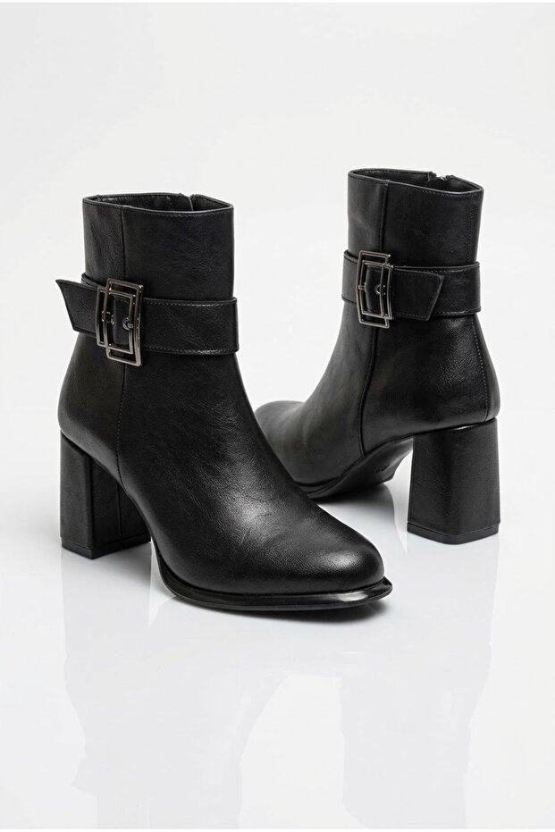 Women's Black Premium Leather Block Heeled Classic Ankle Boots Bootie Anti-Slip Sole Technology