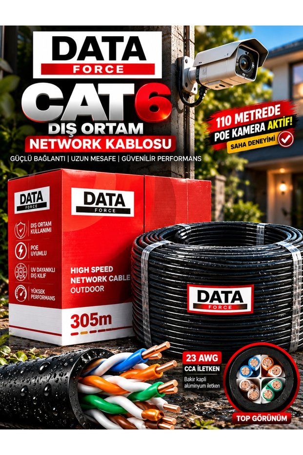 Cat6 23 Awg 0.57mm 305m Network Cable Outdoor