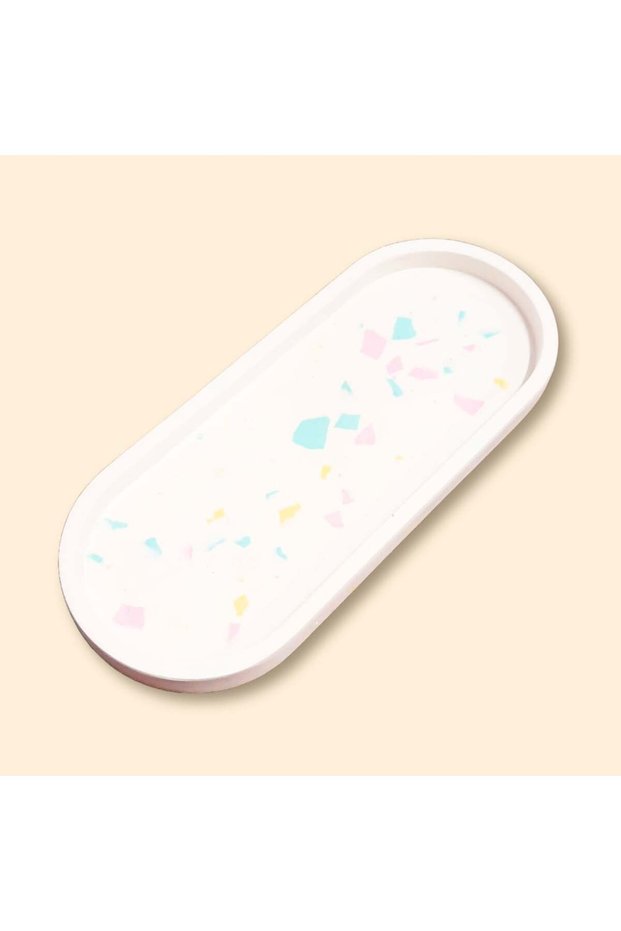 Oval terrazzo saucer/coaster spring/summer colors medium size