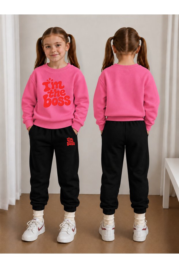 Crew Neck Sweatshirt Tracksuit Set for Girls, 2-Piece Printed Top and Bottom Set