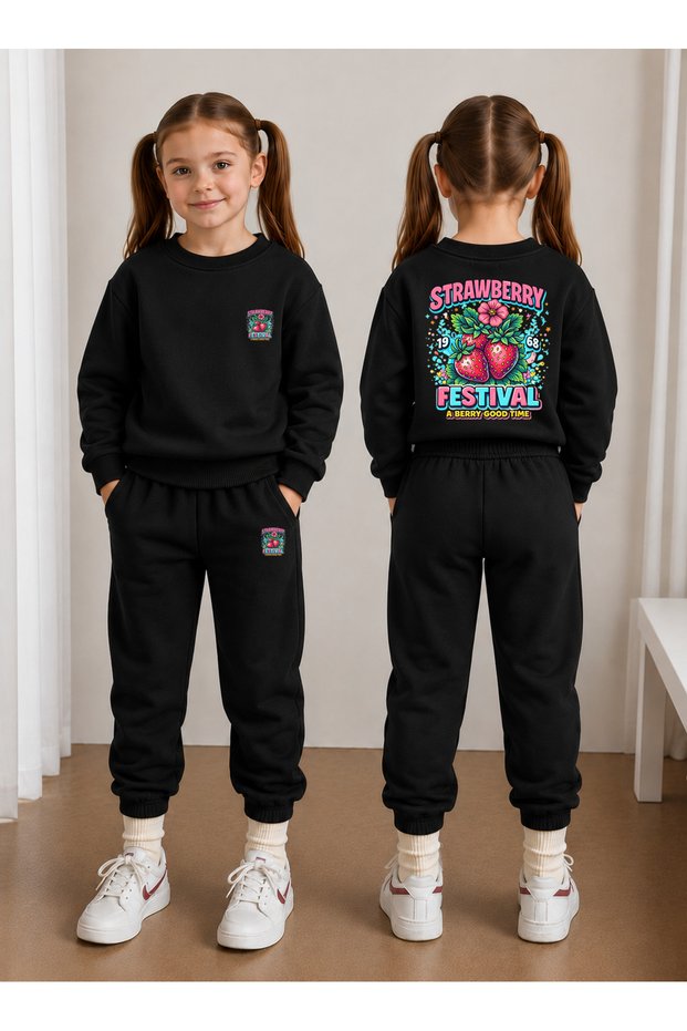 Crew Neck Sweatshirt Tracksuit Set for Girls, 2-Piece Printed Top and Bottom Set