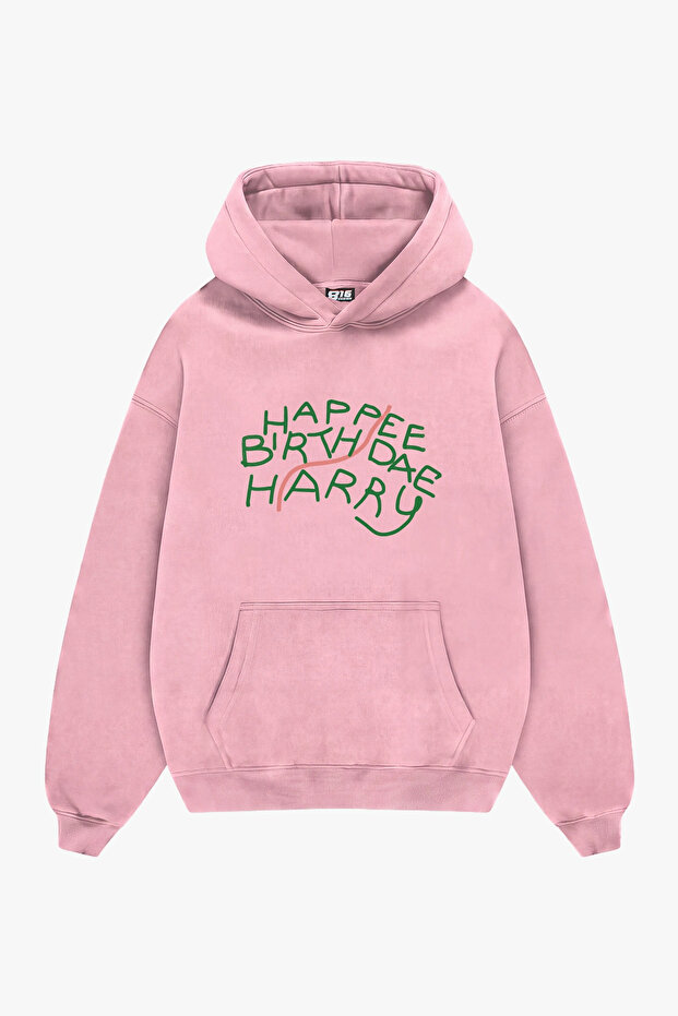 Happee Birthdae Harry Printed Pink Oversize Unisex Hoodie