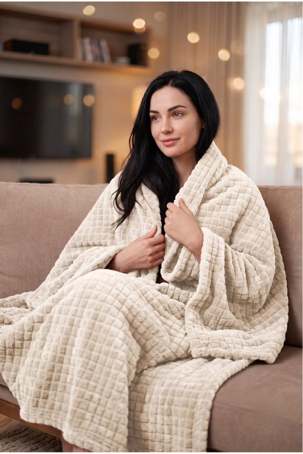 Supersoft Wellsoft Tv Blanket Gingham 100X170Cm - Cream