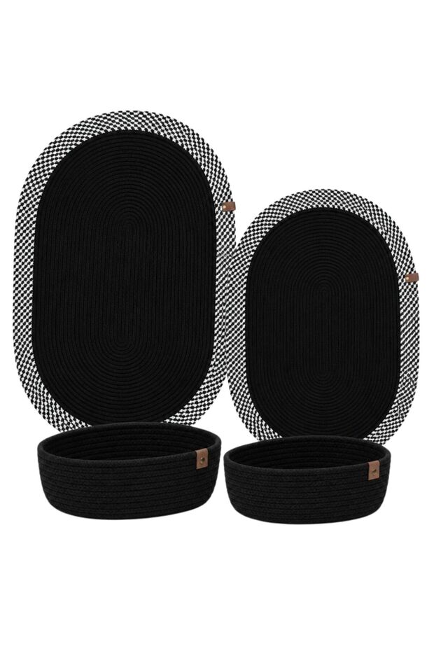 4-Piece Jute Bathroom Set: 2 Washable Mats + 2 Multi-Purpose Organizer Oval Baskets