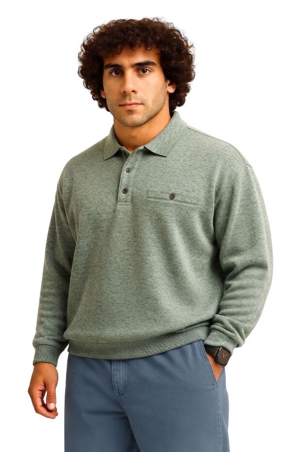 Men's Large Size, Suitable for 122 kg - 158 Kg, Wide Fit, Polo Collar, Thessaloniki Sweat Khaki